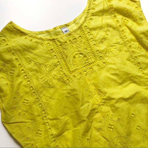 Old Navy Tops - 👛 OLD NAVY Yellow Laser Cut Sheer Summer Blouse